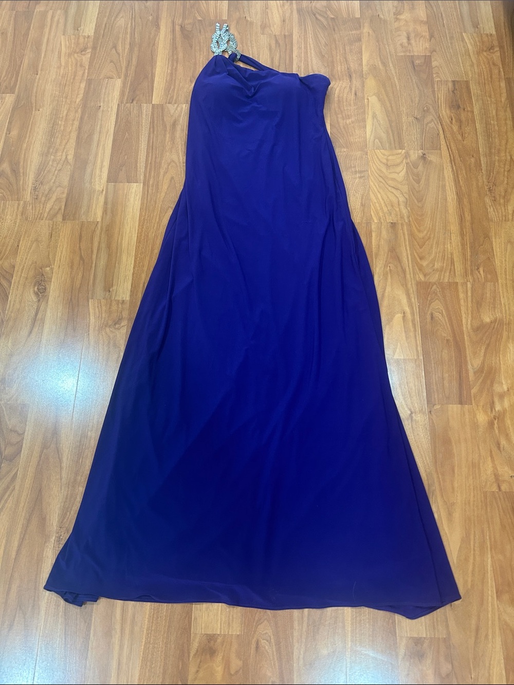 One-Shoulder Royal Blue Evening Gown with Embellished Strap